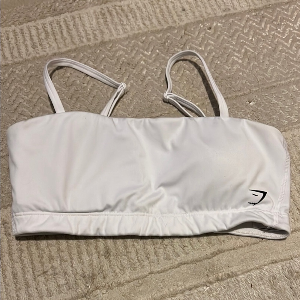 Gymshark White Sports Bra with Supportive Band and Spaghetti Straps